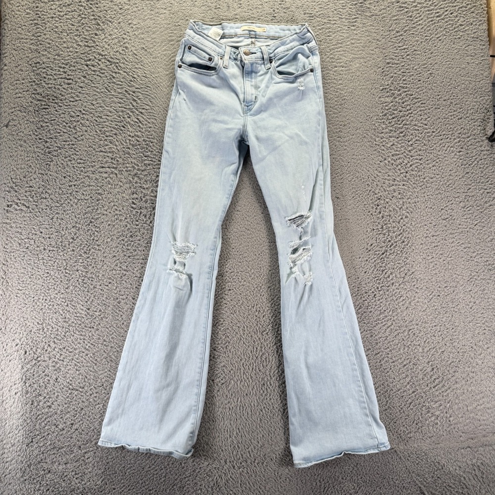 Levi's 726 Jeans Womens 28x33 Blue Cotton Denim Flared Leg Stretch Distressed